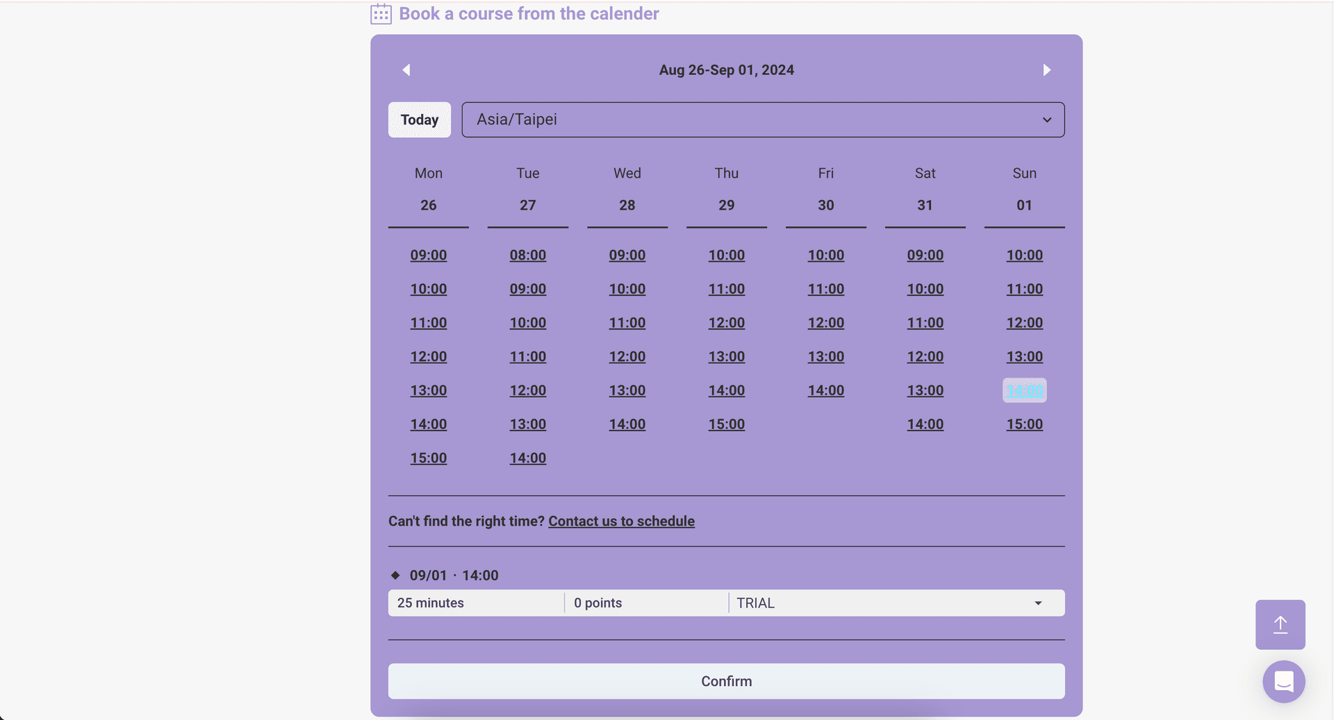 select time slot